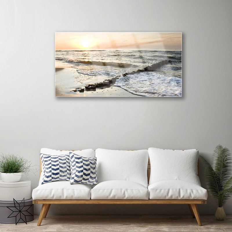 Glass Print Wall Art 100X50cm Image Printed On Glass Decorative Wall Picture Behind Toughened / Tempered Safety Real Glass For Kitchen & Living Room Theme: Sea Landscape