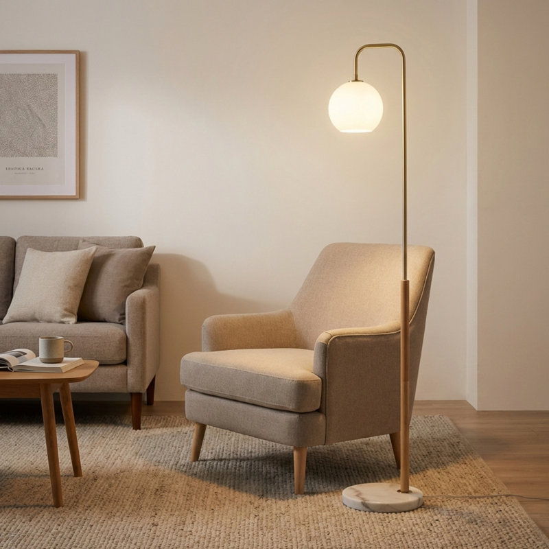 Lampe sur pied avec abat-jour blanc Aldona