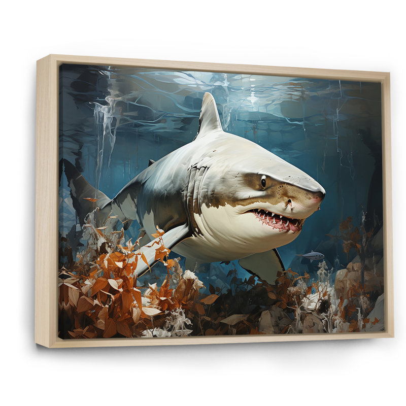 " Minimalism Shark Hunting ", 24" H x 32" W x 1" D, Natural Floater Framed