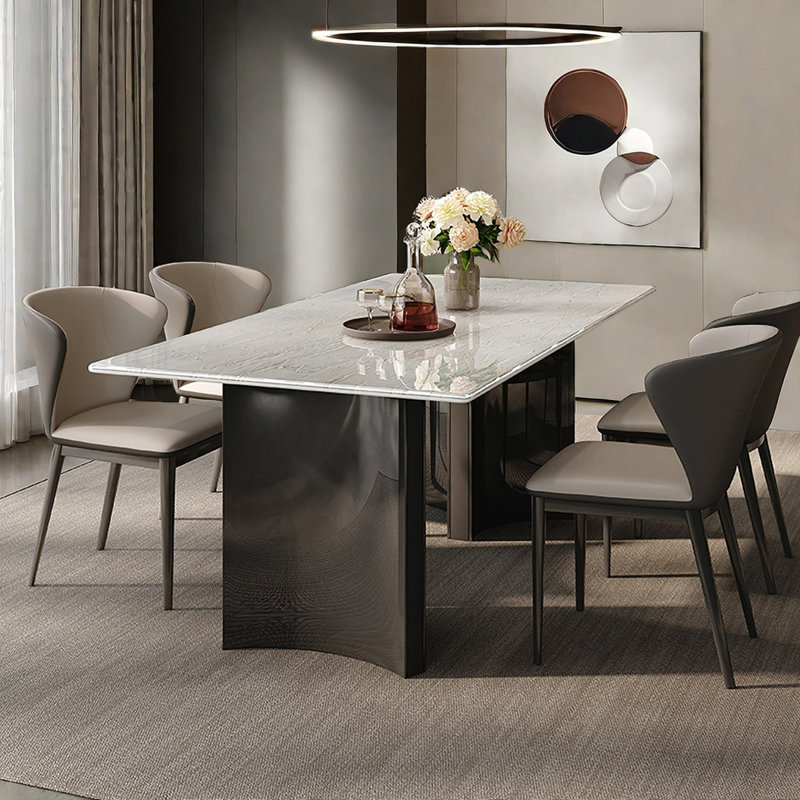 Tables de salle à manger rectangulaires en marbre blanc, H 29,52 po x L 55 po x l 31,5 po