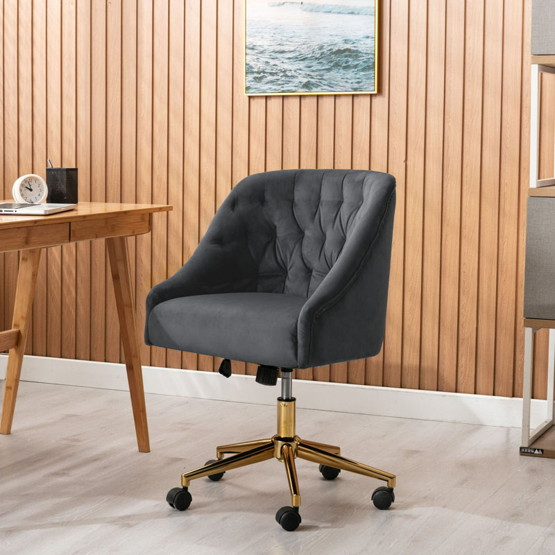 Chaise de travail en velours Batrice, Gris