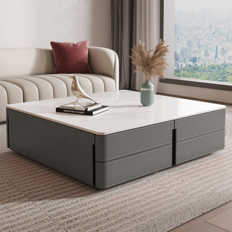 Table basse carrée moderne en ardoise, H 15,7 po x L 47,2 po x l 47,2 po, Gris