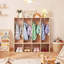Casier à 4 sections pour enfants, rangement en bois pour tout-petits avec 8 crochets et tapis antidérapant, casiers pour enfants modernes avec 4 petites boîtes de rangement ouvertes pour la maison, la maternelle, la garderie, naturel