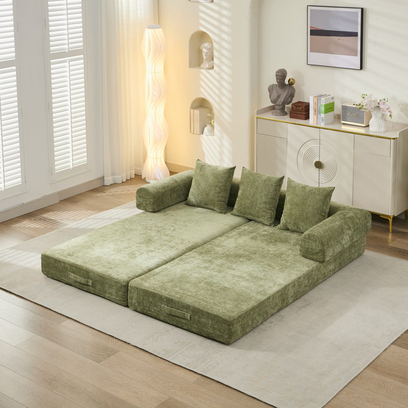 Comfy Convertible Folding Mattress Couch, Floor Sofa Bed, Chenille Floor Sofa, Green