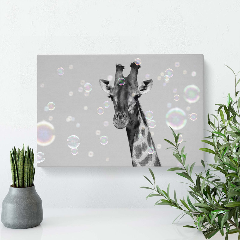 Giraffe Through The Bubbles - Wrapped Canvas, 35cm H x 50cm W x 3cm D