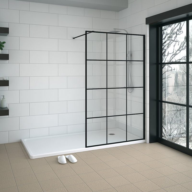 Drumraw 1097mm W x 1950mm H Semi-Frameless Wet Room Screen with Pattern Glass