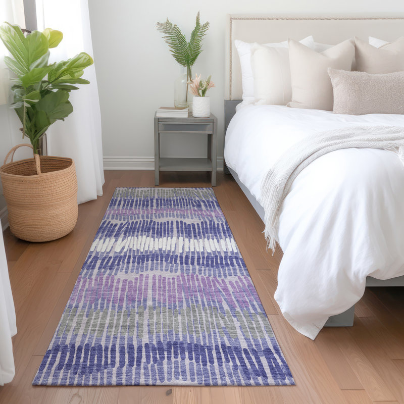 Premium Machine Washable Prisco Purple Rug, Runner 2'3" x 7'6"