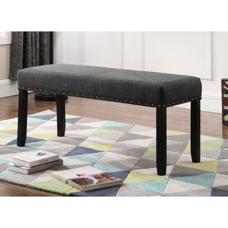 Grey Linen & Cotton Upholstered Dining Bench With Ravishing Nailhead Trim - Styling, Solid Hardwood Structure, Amazingly, 44"W X 16.5"D 19"H Fashionable Fabric Seat, Base, Fabulous,