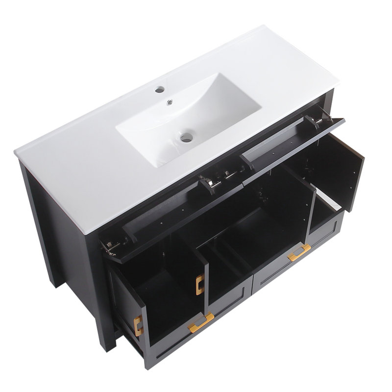 Monolith 48'' Fully Assembled Single Bathroom Vanity, Black, Black