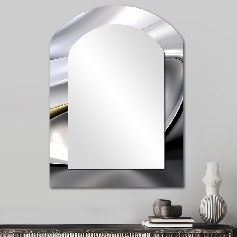 Or blanc infini ondulations - miroir mural asymétrique ondulé, miroir décoratif arche moderne, impression d'art en métal