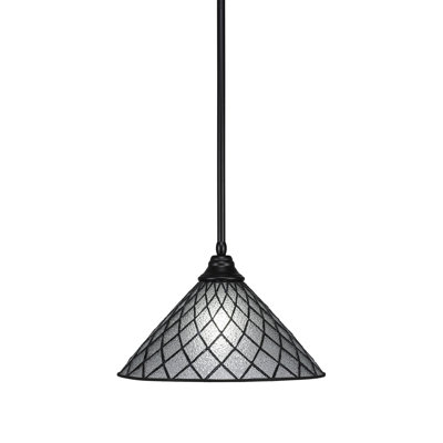 Stem Hung Pendant Shown In Matte Black Finish With 16" Diamond Ice Art Glass