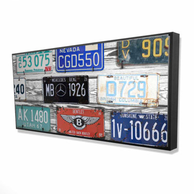 Vintage Plates Registration - Industrial Man Cave Canvas Decor