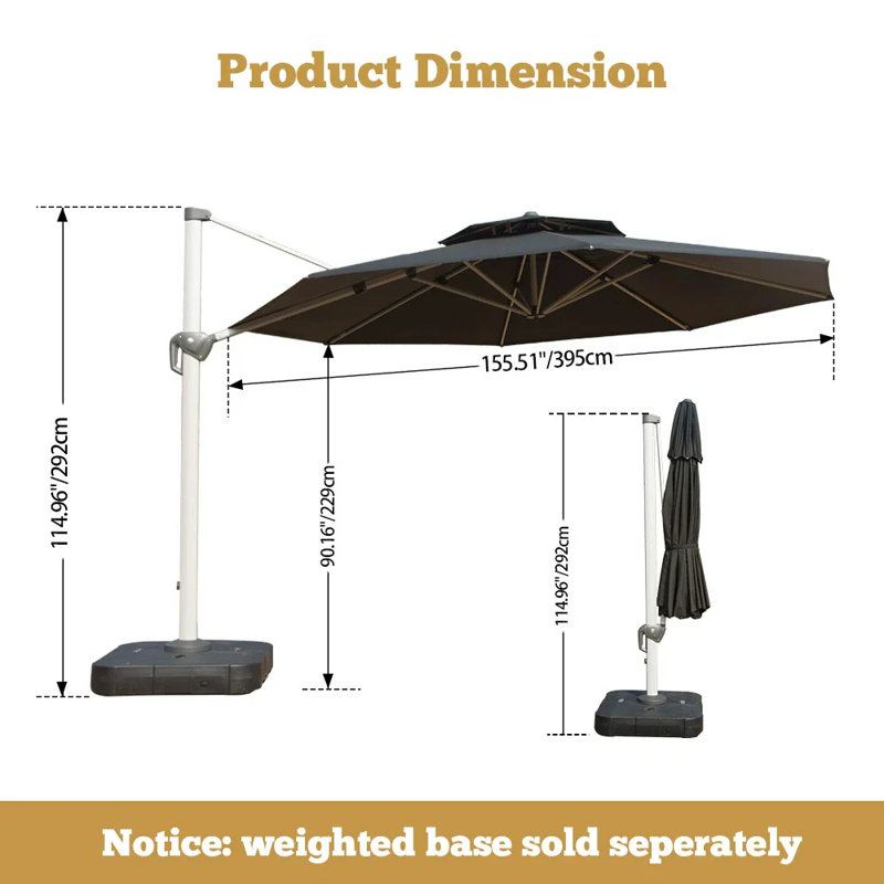 Parasol en porte-à-faux 155,91 po Skailar, Noir