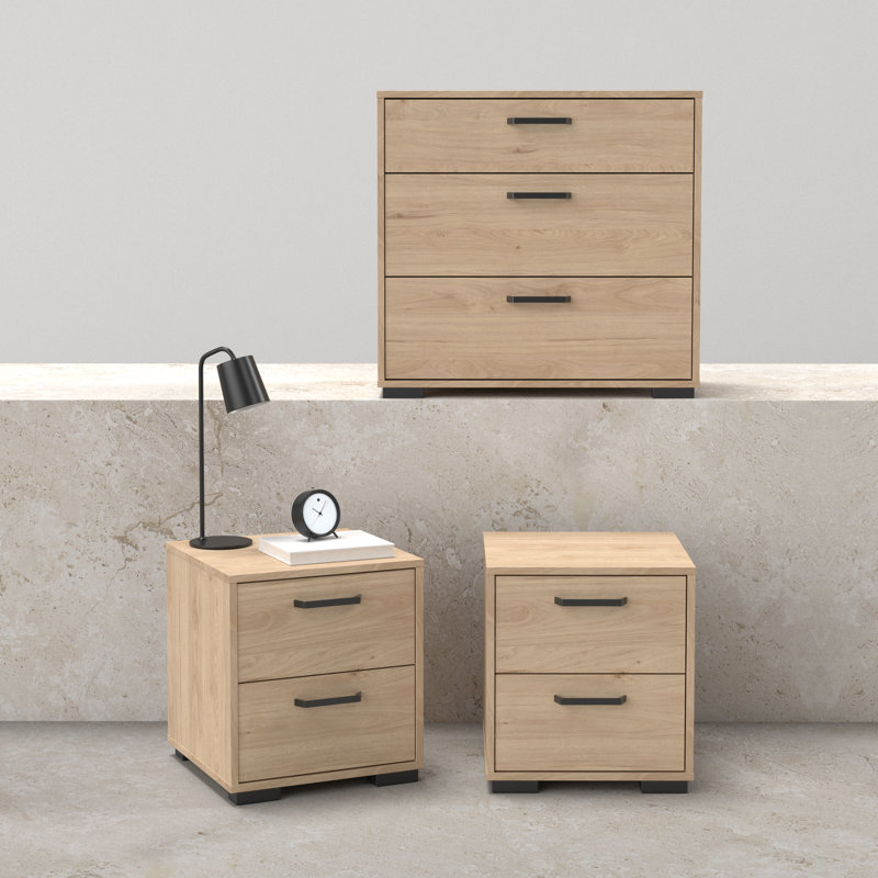 Ensemble de chambre à coucher Andri - Hickory Jackson, Beige, 3 Pcs: 2 Nightstands, Chest