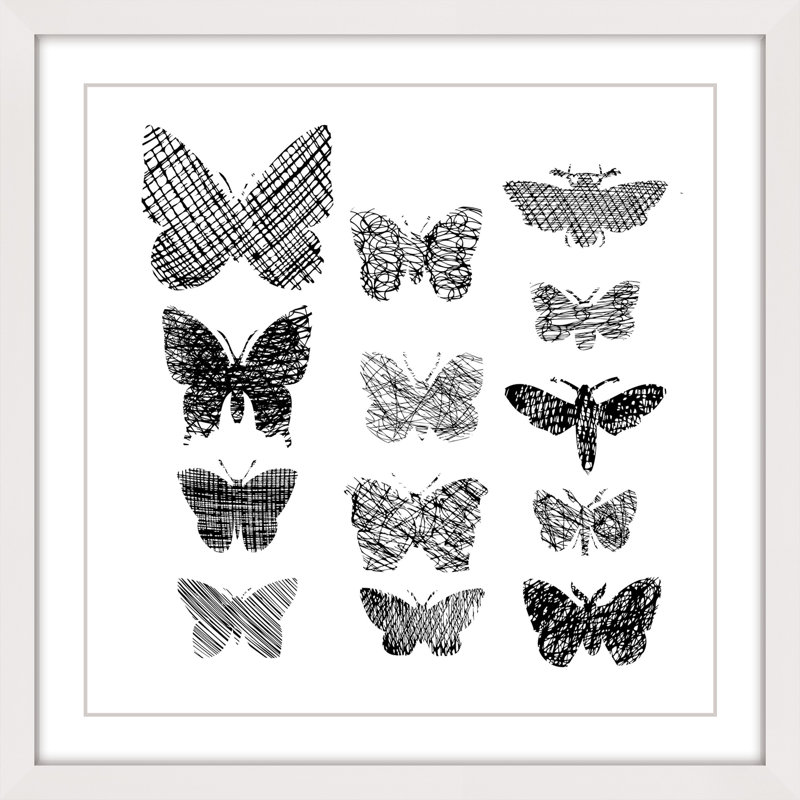 « patterned papillons », reproduction d’art encadrée, H 18 po x l 18 po x P 1,5 po