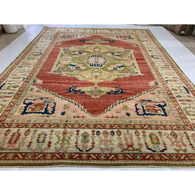 Tapis Oushak turc vieilli noué à la main de conception unique 10 pi x 13 pi 5 po One-of-a-Kind