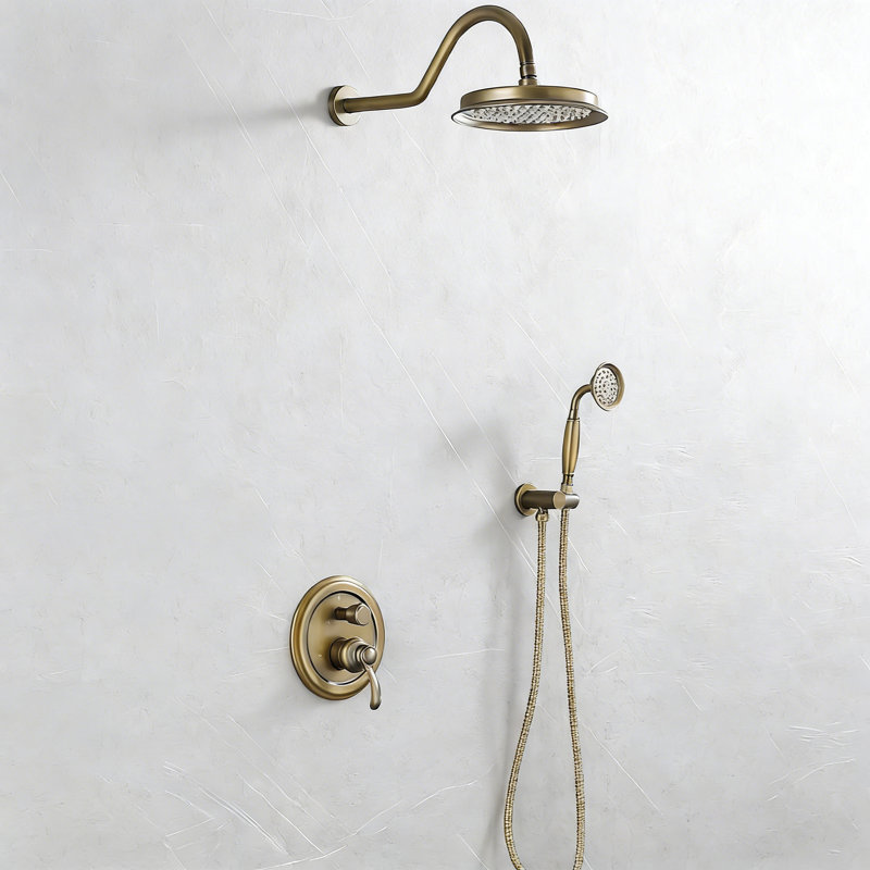 Wall Mount 9 Inch Rain Head And Handheld Spray Combo, Brass
