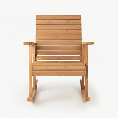 Natural Fir Wood Porch Rocker, Outdoor Rocking Chair with Smooth Armrests, High Comfortable Backrest