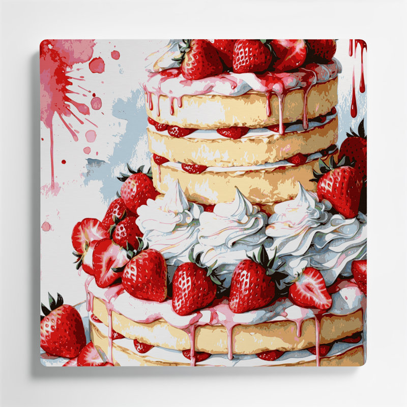 Dessert, fraise et sablé, art mural en métal beige, H 12 po x l 12 po