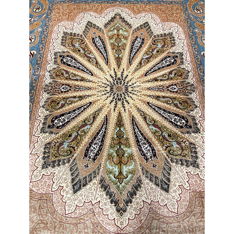 Tapis turc ivoire et bleu 5x7