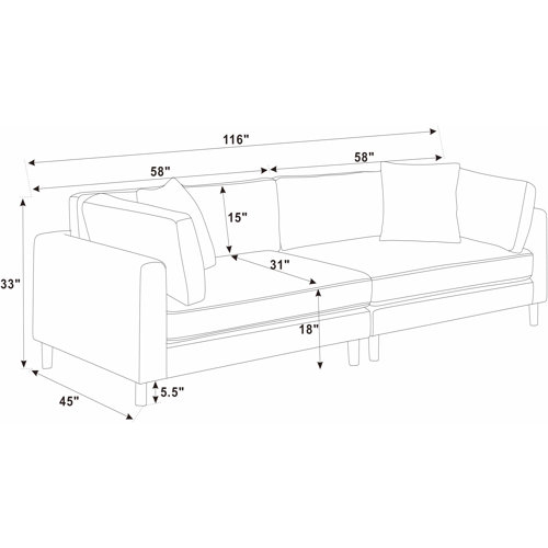 Wade Logan® Assel 116'' Upholstered Sofa & Reviews | Wayfair