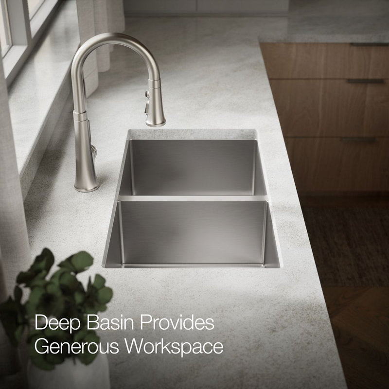 Strive 32" L x 18-1/4" W x 9-5/16" Under-Mount Double-Equal Kitchen Sink with Basin Rack