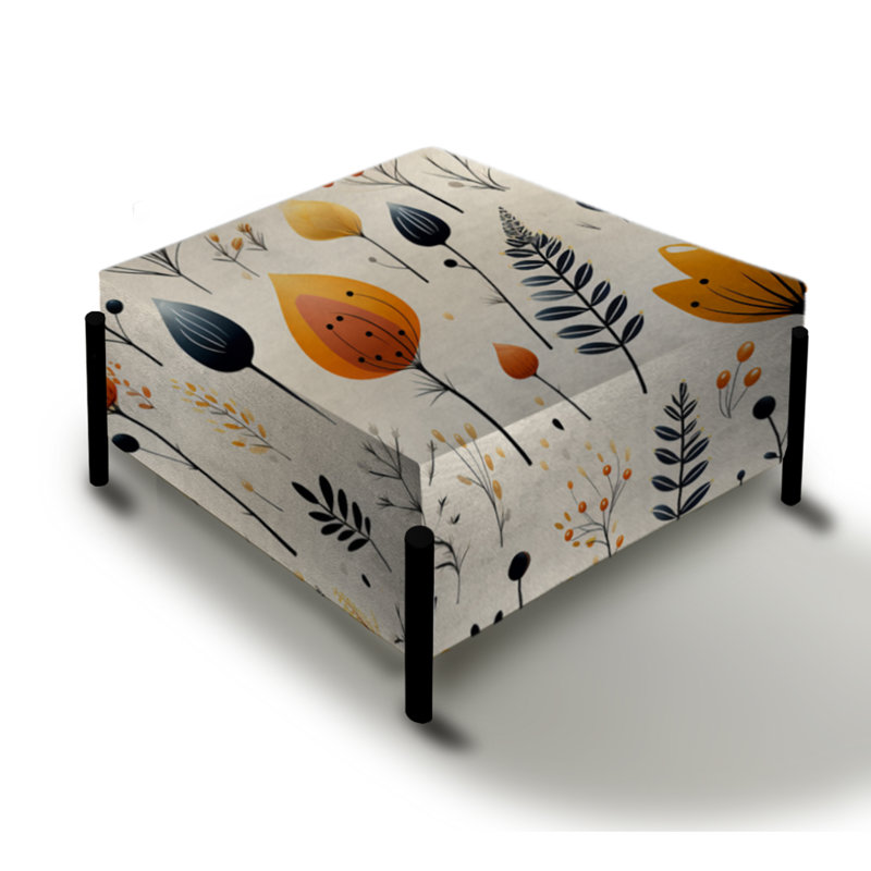 Charme nordique ivoire et beige floral - grand repose-pieds carré floral