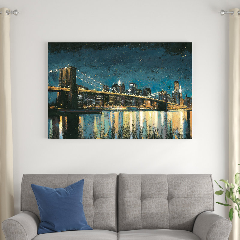 Lumières de la ville brillantes - bleu I, H 32 po x l 48 po