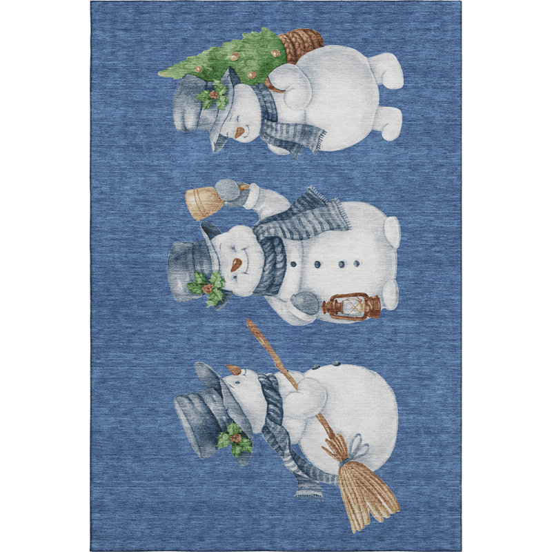 Premium Machine Washable Ingrassellino AMF1826 Happy Snowmen Holiday Rug, Rectangle 2'6" x 3'10"