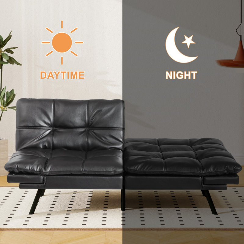 George Oliver 71'' Convertible Sofa With Adjustible Backrest&Armrest, Black