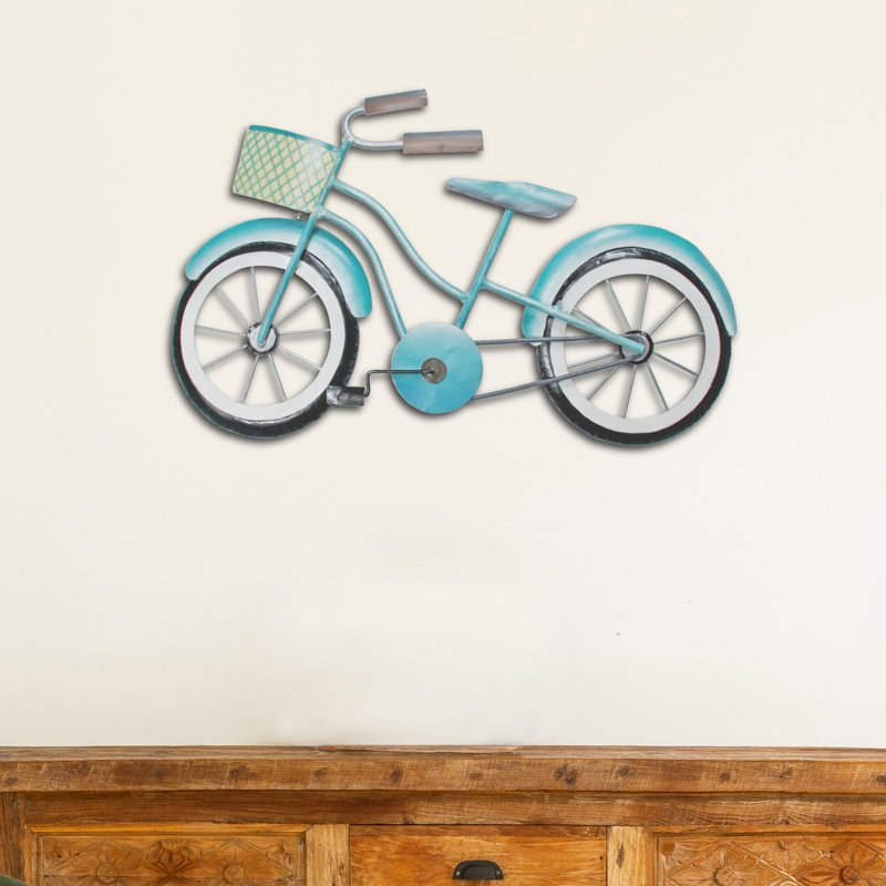 Handmade Industrial Transportation Wall Decor on Metal, Aqua