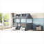 Structure de lit double pour chambre d'enfant, fabrication en bois massif de ton gris avec design fonctionnel ludique