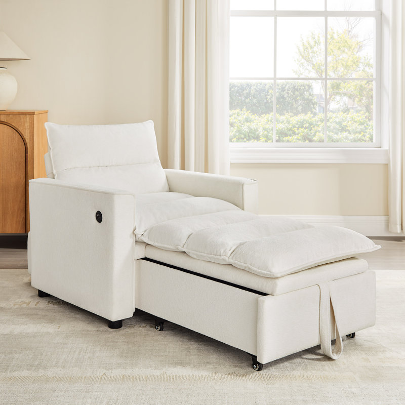 Fauteuil-lit rembourré 36,14 po, canapé-lit simple, futon, Blanc