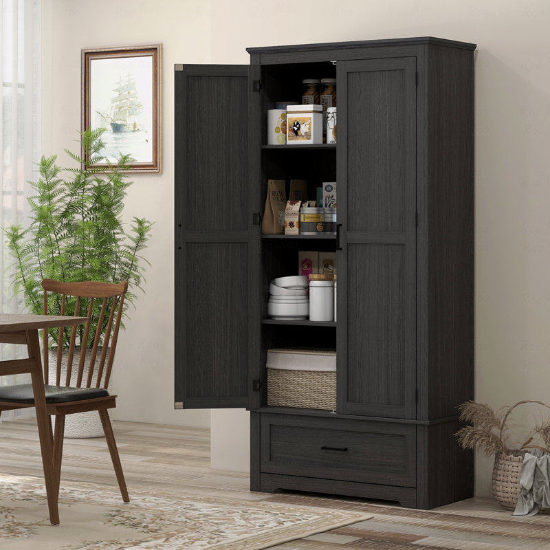 Armoire de rangement pour garde-manger de 69 po de hauteur, armoire autoportante Farmhouse avec 2 portes, tiroir et tablettes réglables pour la salle à manger