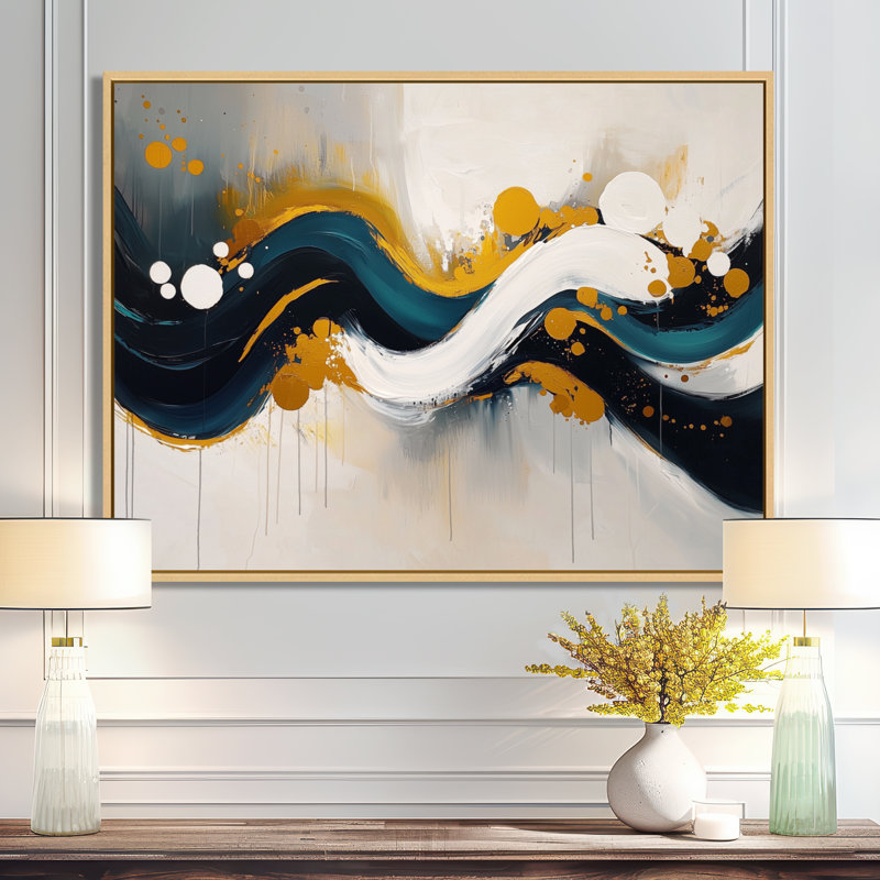 Racines et reflets de vagues abstraites I - Art abstrait spirales, H 30 po x l 40 po, Cadre flottant, Blanc