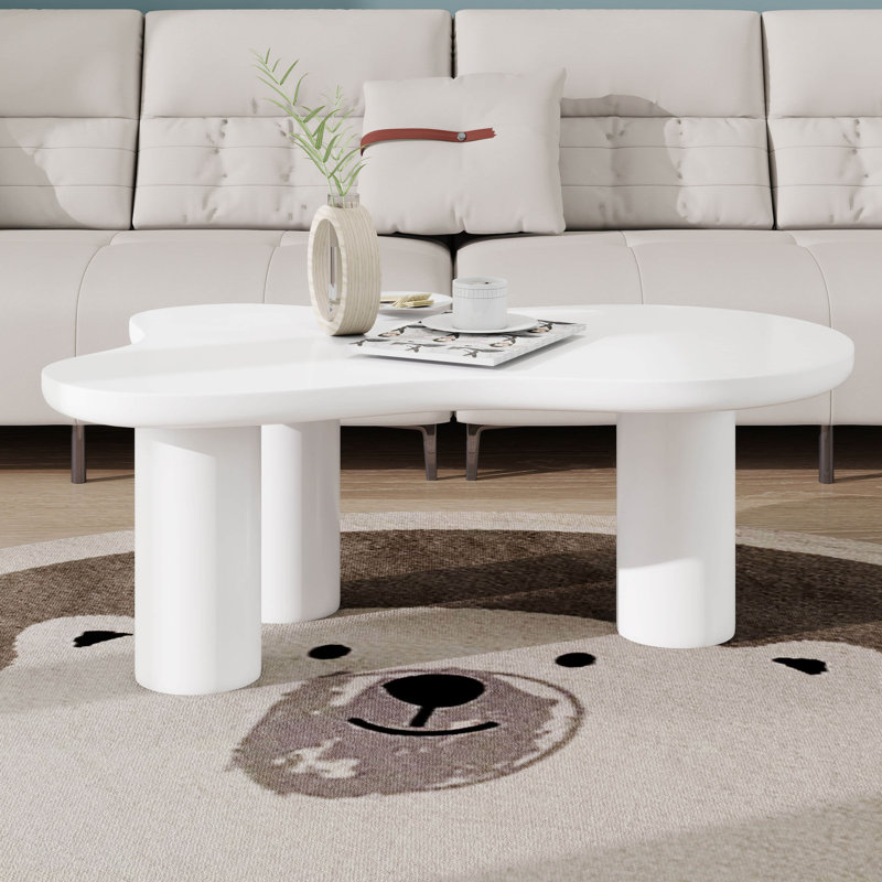 Wood Cloud Shaped Coffee Table For Living Room, White, 15.7" H x 44.0" L x 25.9" W