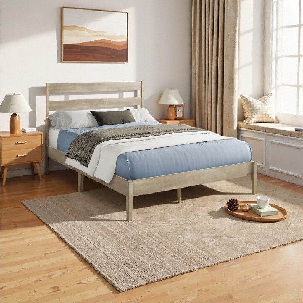 Latitude Run® Queen Size Platform Bed - Engineered Wood Frame with ...