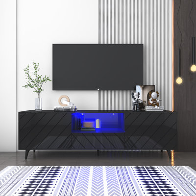 71In LED TV Stand For 75 Inch TV,Modern Entertainment Center With Storage Drawer,High Gloss TV Stand,Stereoscopic Striped -  Wrought Studio™, 83AD2AB8FA6D4AB3B75A9A24E840CAF8