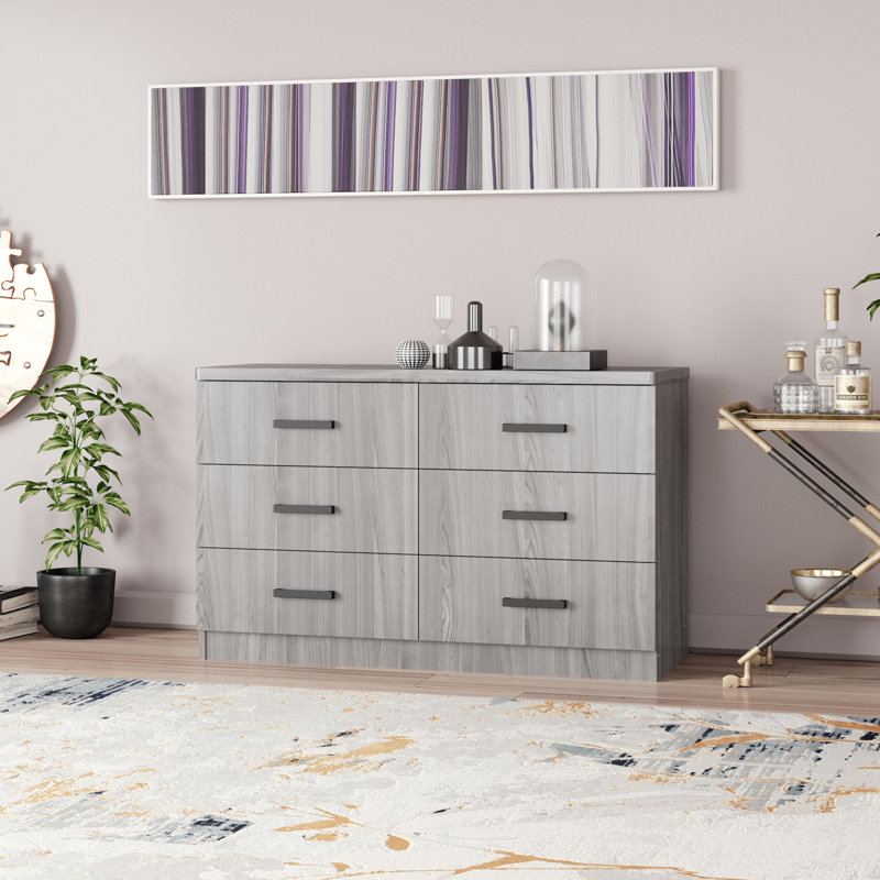 Commode 6 tiroirs Barstis, Gris
