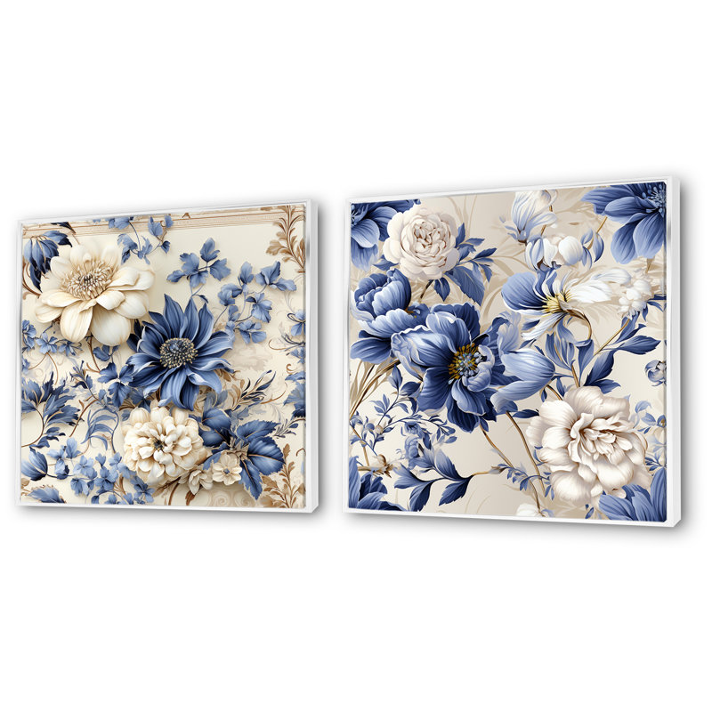 Ensemble de 2 impressions sur toile Barnstable - Bouquets assortis, Cadre flottant blanc, H 16 po x l 33 po x P 1 po