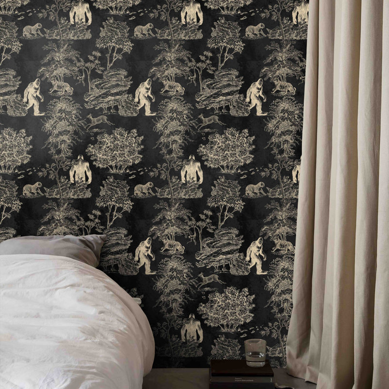 Black Bigfoot Toile de Jouy Wallpaper