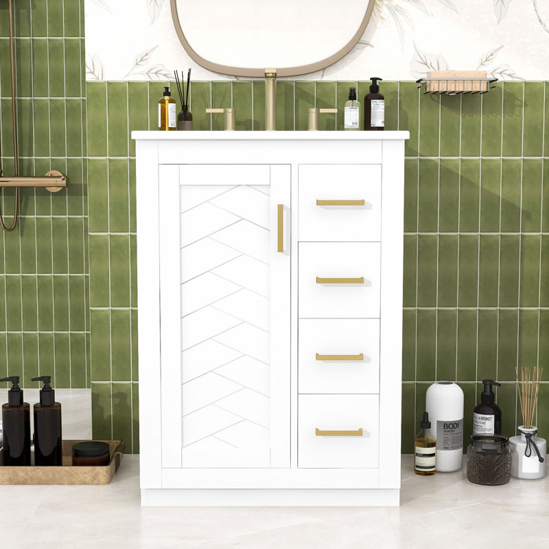 Meuble-lavabo élégant avec lavabo durable, grand espace de rangement, Blanc
