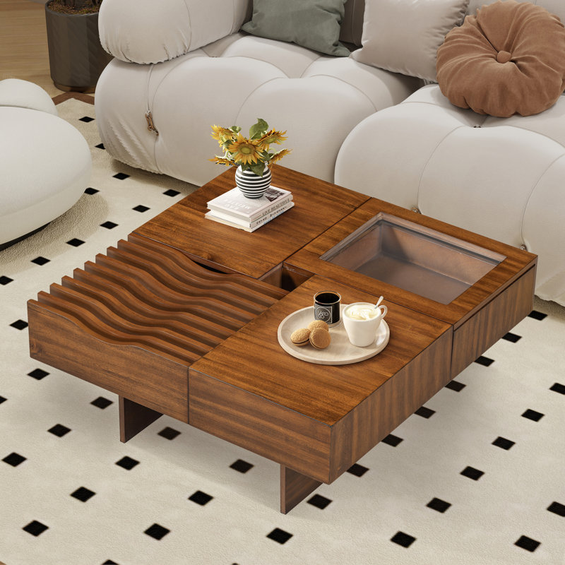 Square Coffee Table With 3 Drawers, Brown