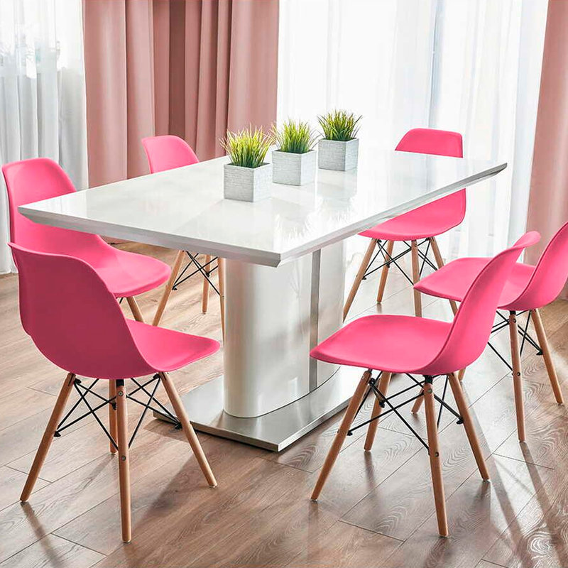 Chaises d'appoint en plastique avec coquilles en bois Eiffel (ensemble de 4), Rose