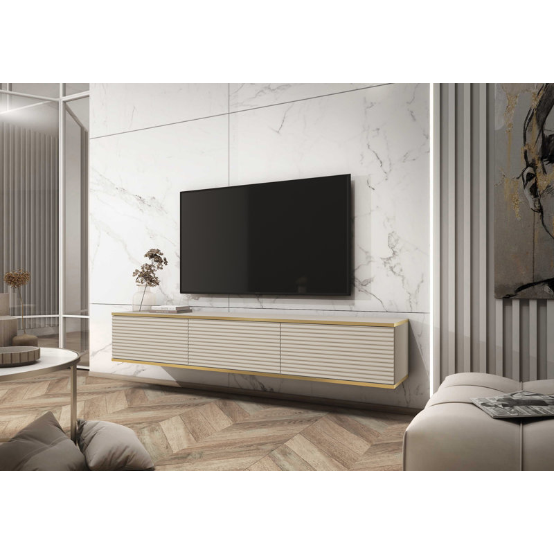 Perina Unfinished Floating TV Stand for TVs up to 78", 30cm H x 175cm W, Beige/Gold