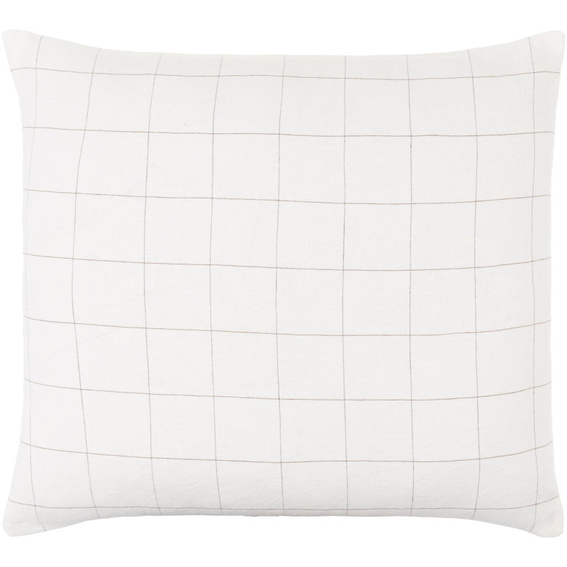 22" White Linen and Cotton Embroidered Throw Pillow