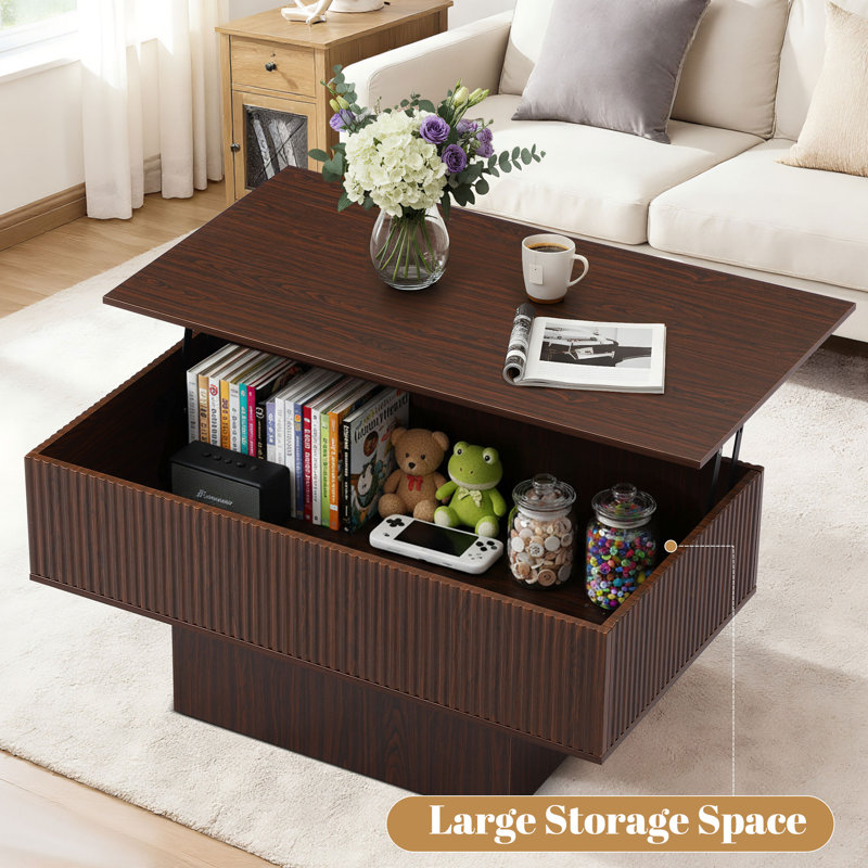 Table basse Smart Lift-top avec lumières à DEL et prises de courant - Table basse rectangulaire moderne avec rangement caché, ports de chargement USB et Type-C, panneau de fibres à densité moyenne conforme aux normes Carb, pour le salon