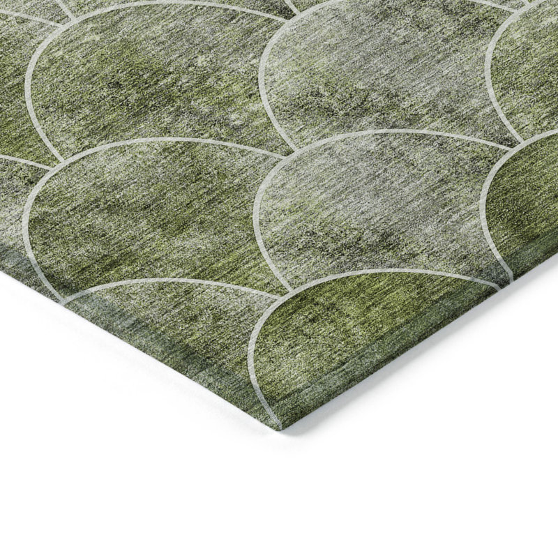 Tapis extérieur lavable abstrait vert et ivoire 10 pi x 14 pi