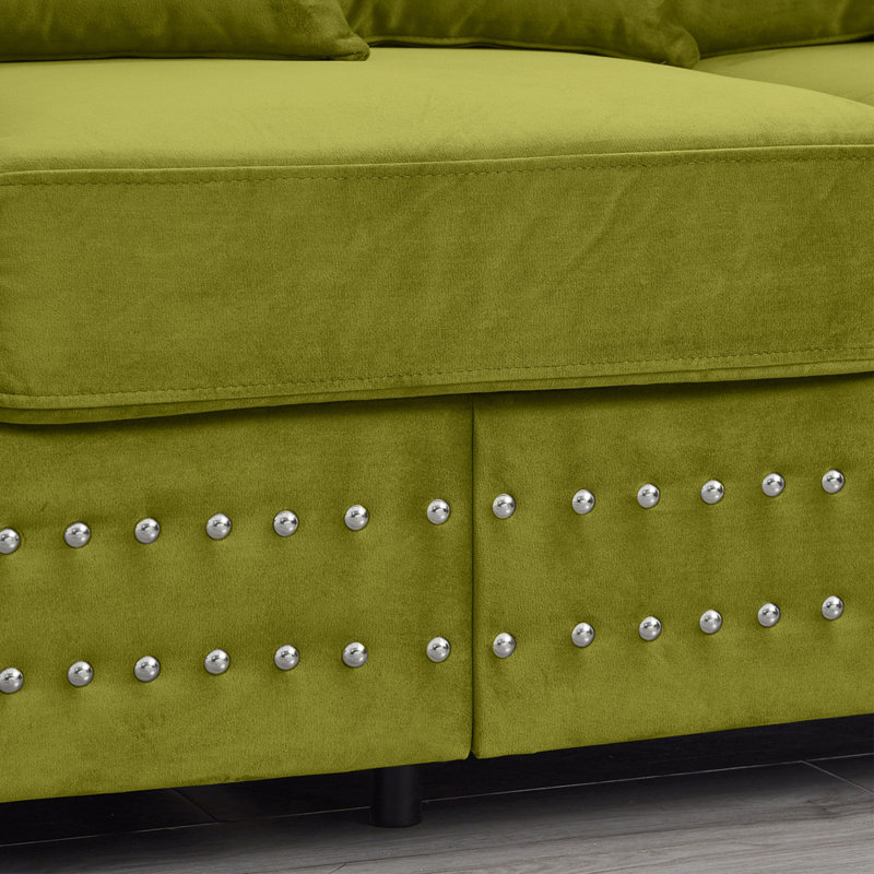 Décoration moderne pour canapé de salon avec accoudoirs carrés et clous argentés, Vert
