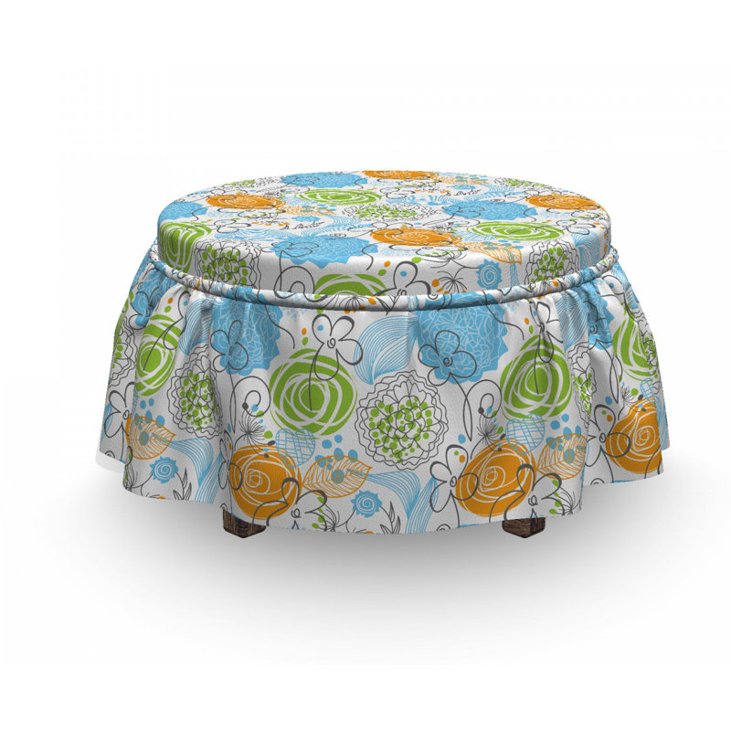 Housse pour repose-pieds feuilles et coeurs doodle